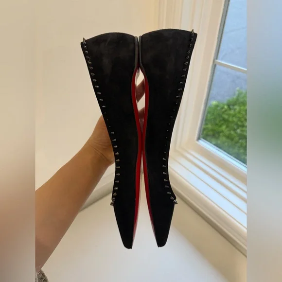 NWOB Christian Louboutin Anjalina Black suede studded flat, size US11/EU41 - Picture 2 of 7